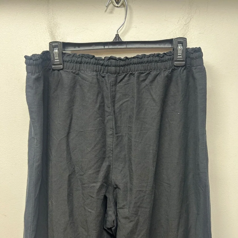 HM Womens Black Linen Blend Wide Leg Pants Paperbag Waist pull-on minimalist